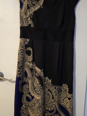 London Times Black and Navy Paisley-Print Dress